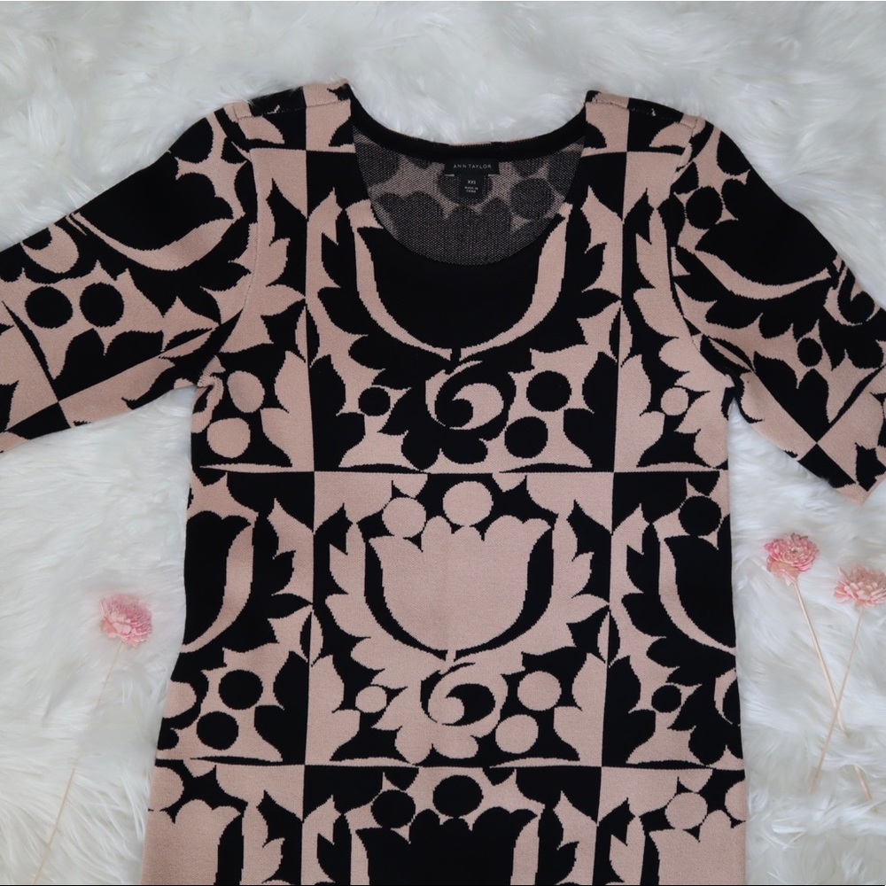 Ann Taylor Black & Cream Shift Sweater Dress - Picture 6 of 12